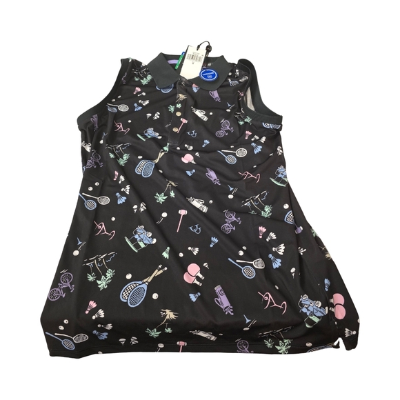 Ralph Lauren Ladies Black Racquet Print Sleeveless Polo Size Small - Picture 5 of 5